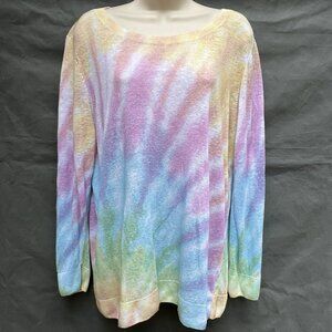 Talbots Tie Dye Linen Sweater Pullover Light Weight Multicolored Crew Neck